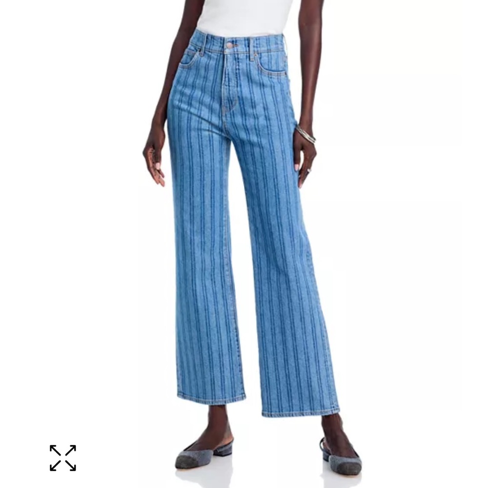 $324 Veronica Beard Crosbie High Rise Wide Leg Loafer striped jeans sapphire  29